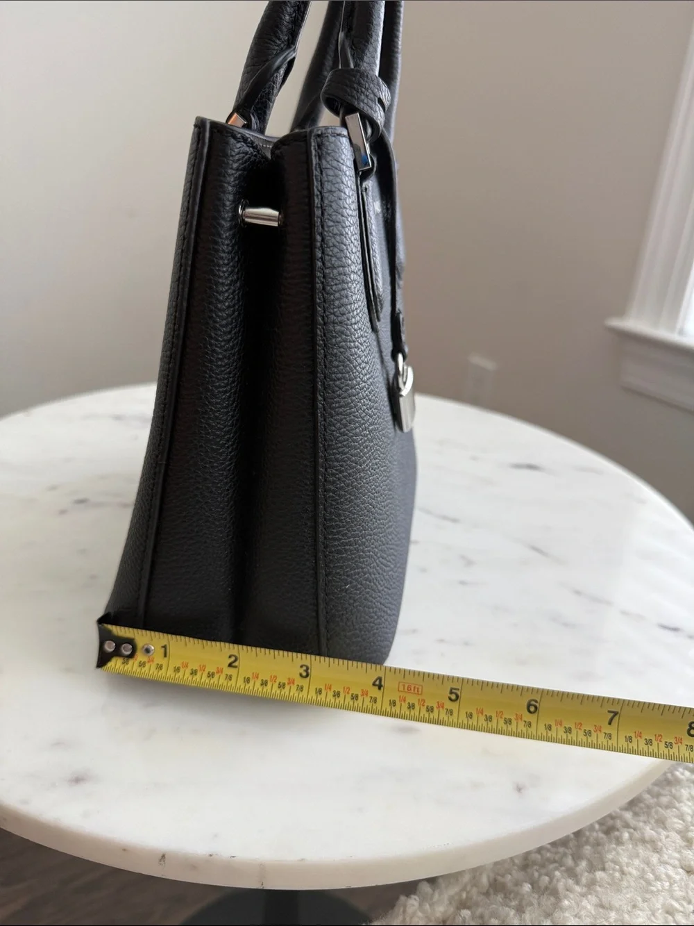 Michael Kors Adele Small Black Pebbled Leather Satchel with Lock Charm